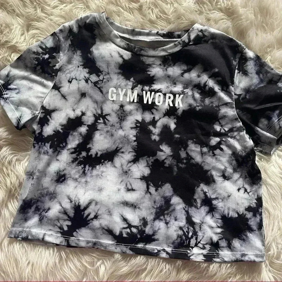 SHEIN Letter Graphic Tie Dye Crop Athletic Tee Shirt XL - Picture 3 of 4